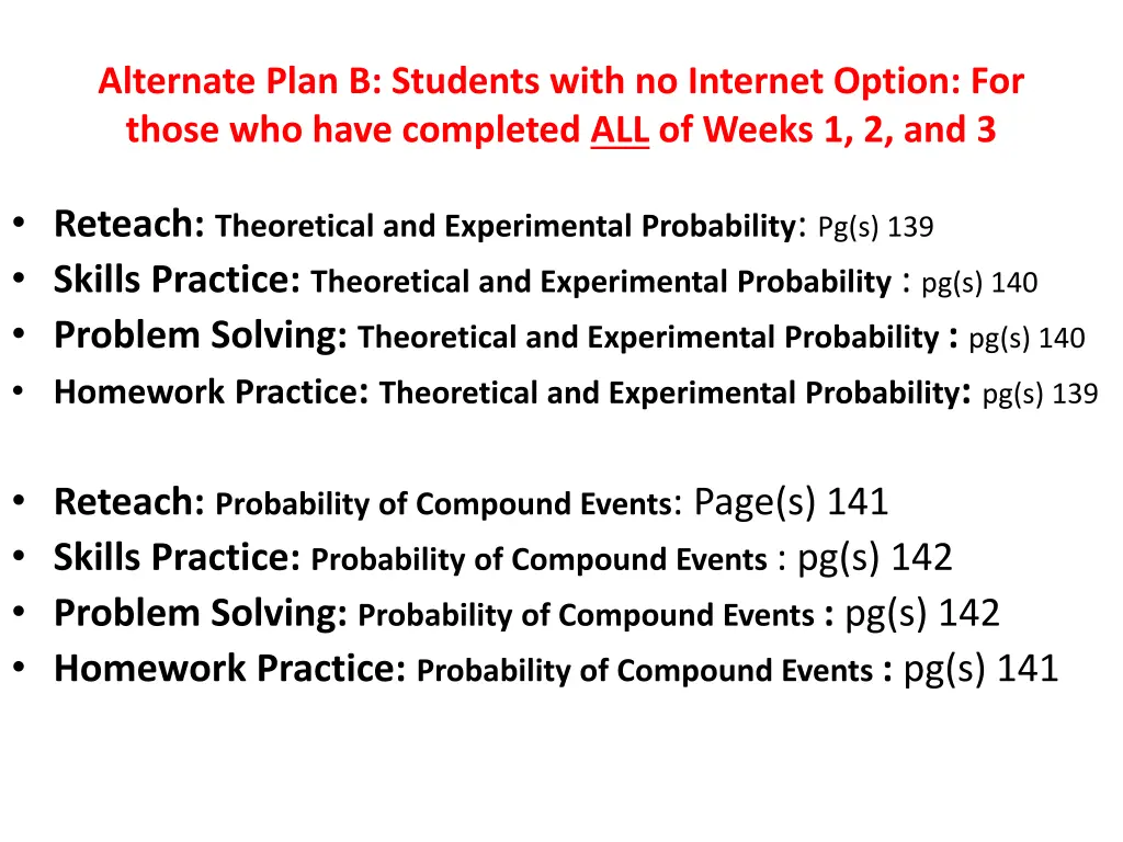 alternate plan b students with no internet option