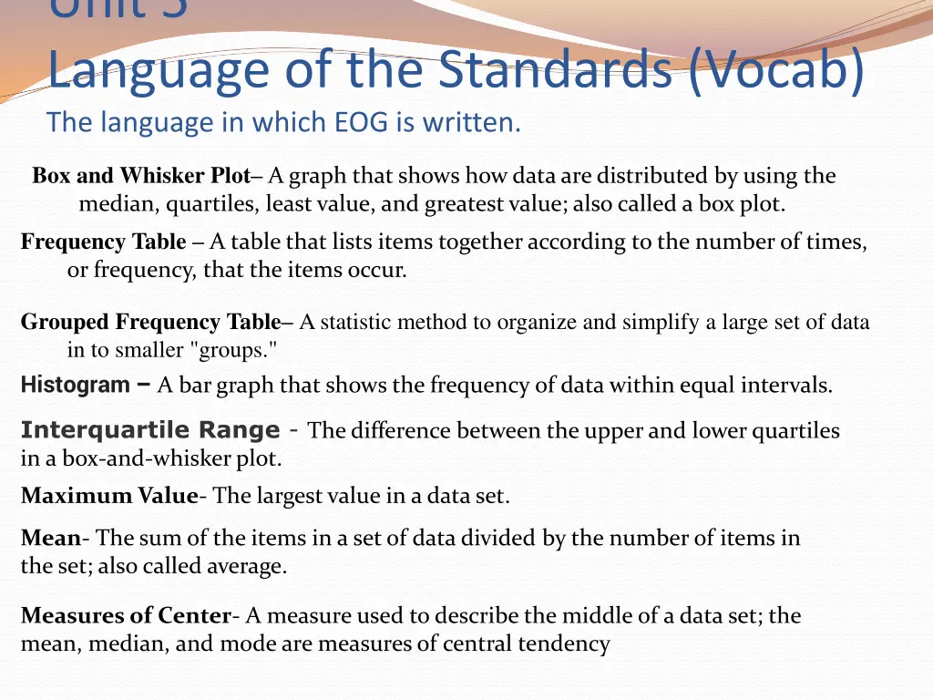 unit 5 language of the standards vocab