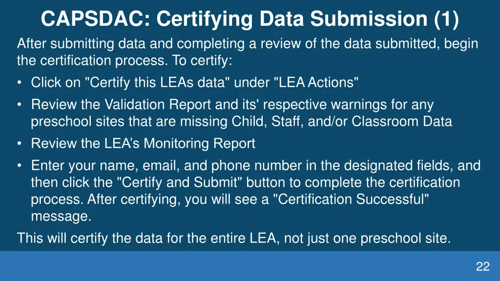 capsdac certifying data submission 1 after