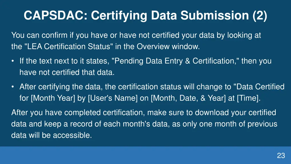 capsdac certifying data submission 2