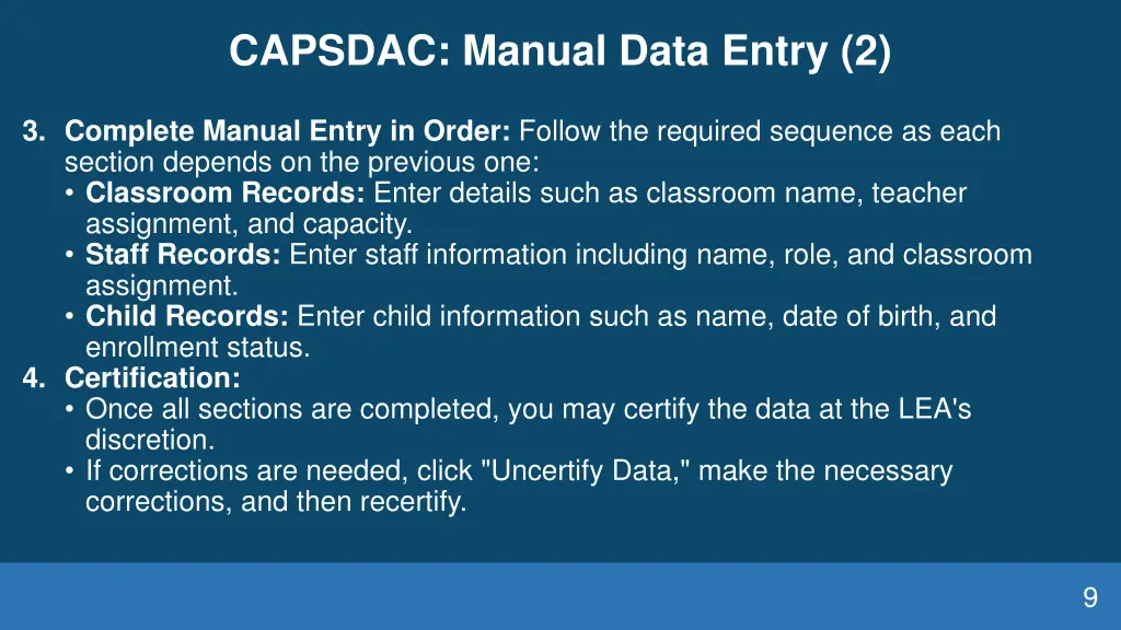 capsdac manual data entry 2
