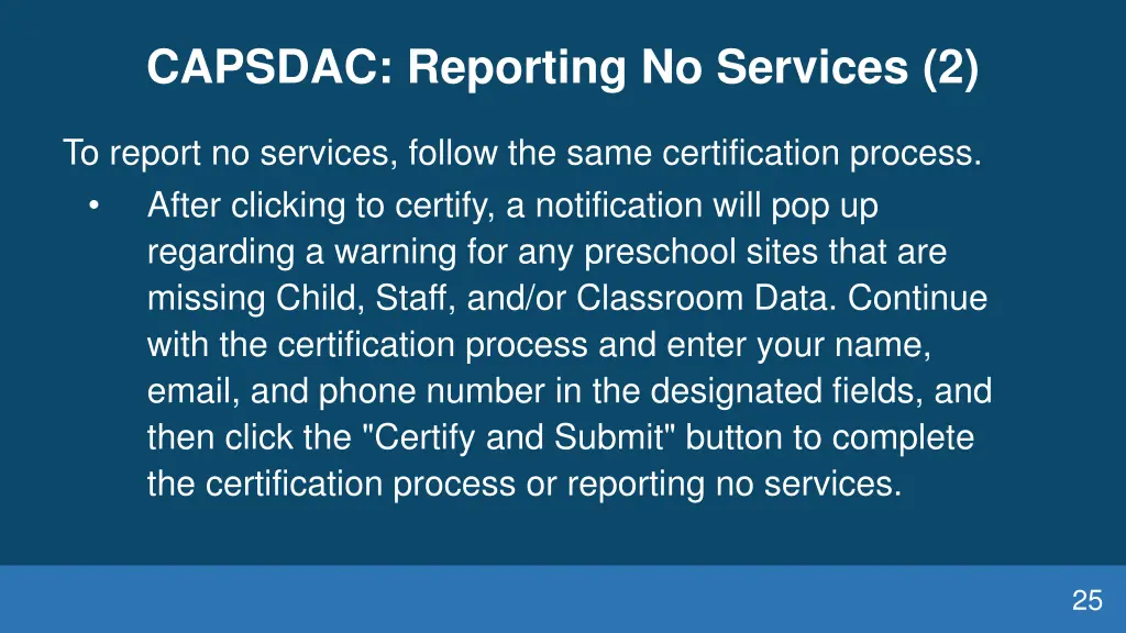 capsdac reporting no services 2