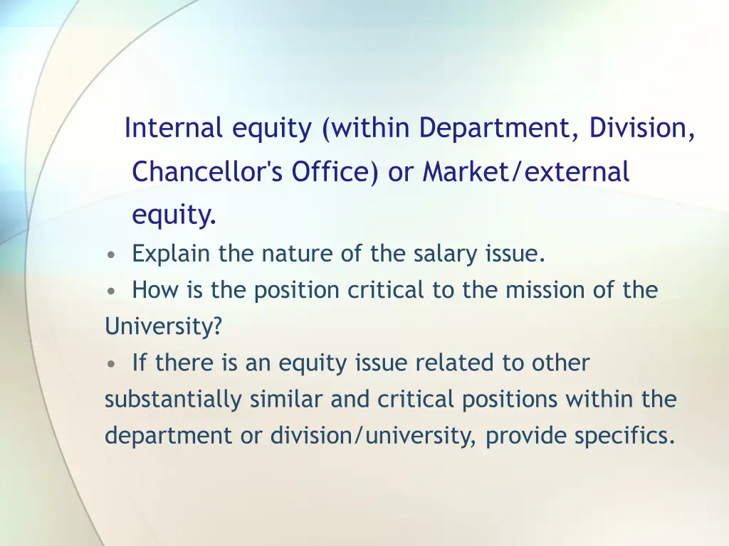 internal equity within department division