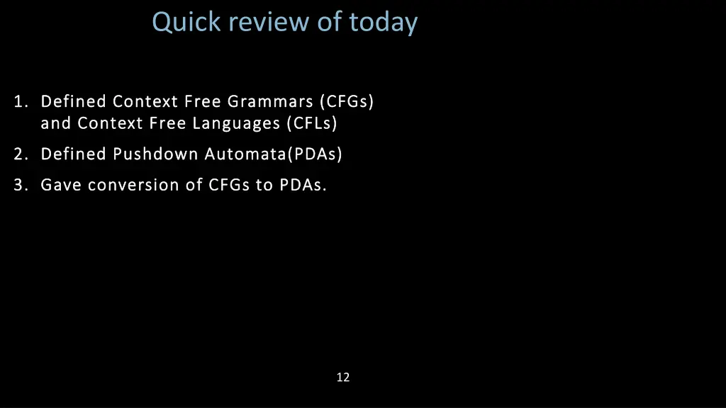 quick review of today