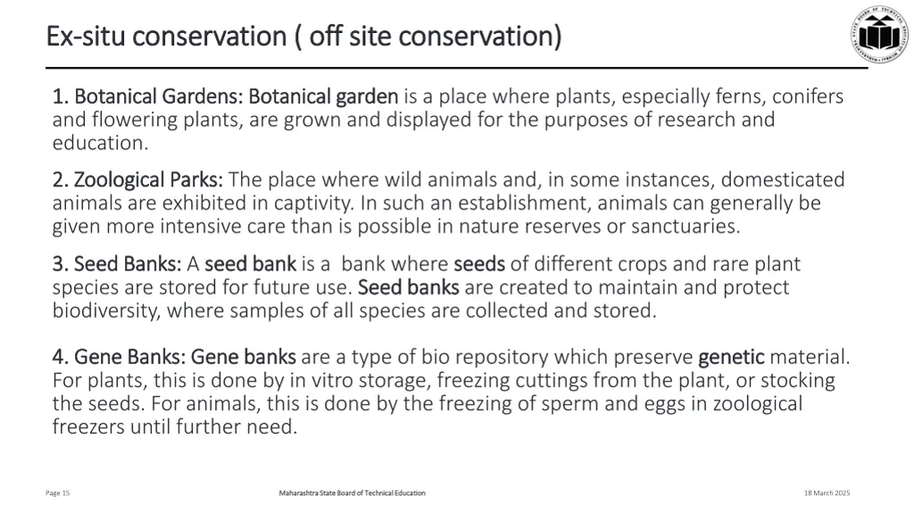 ex ex situ conservation off site conservation