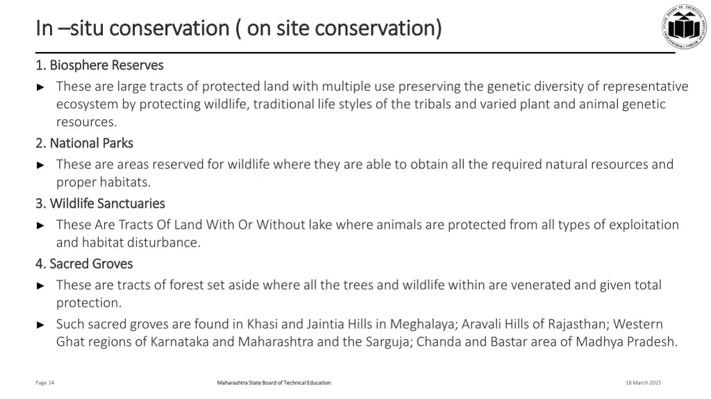 in in situ conservation on site conservation situ