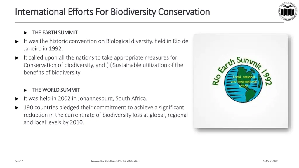 international efforts for biodiversity