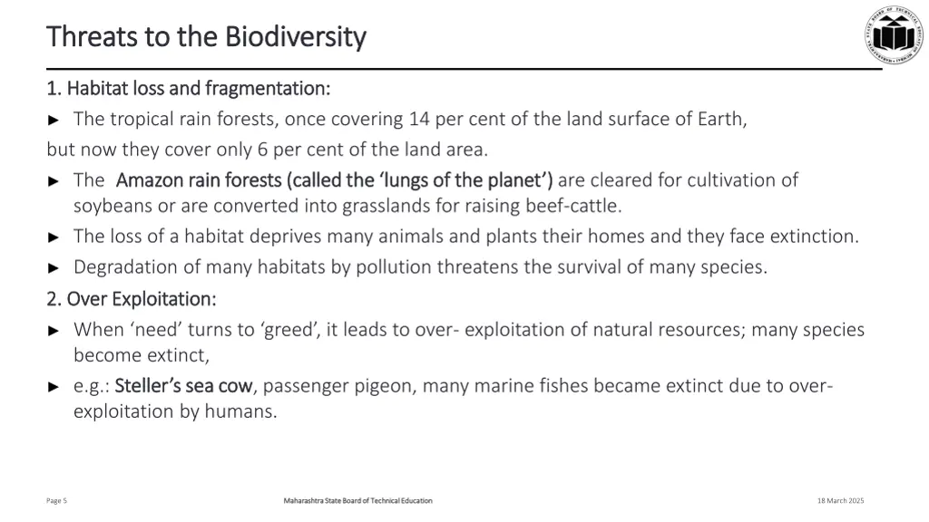 threats to the biodiversity threats