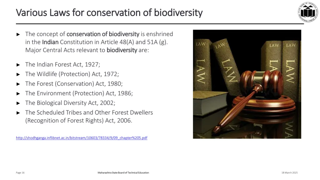 various laws for conservation of biodiversity