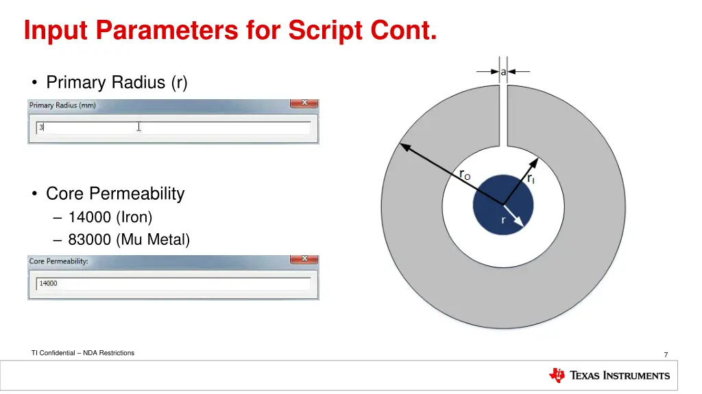 input parameters for script cont 1