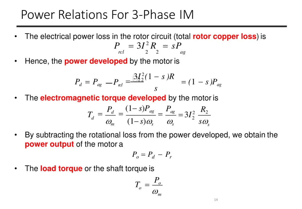 power relations for 3 phase im 2