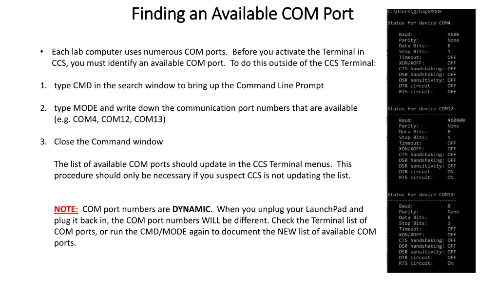 finding an available com port finding