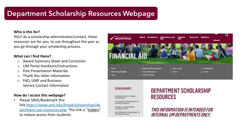 department scholarship resources webpage