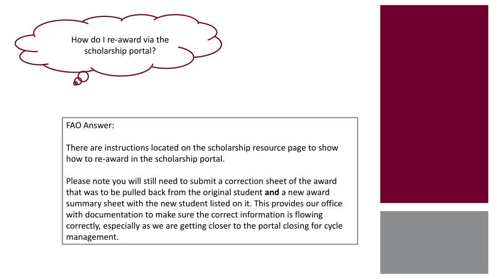 how do i re award via the scholarship portal