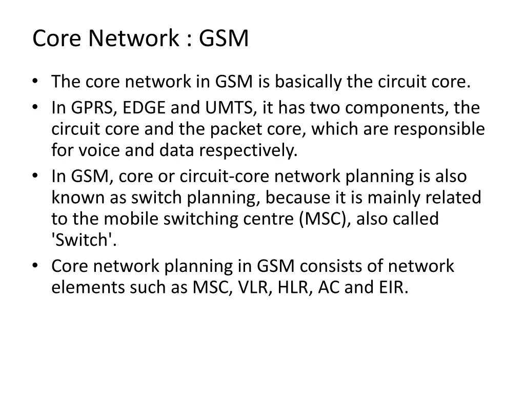 core network gsm