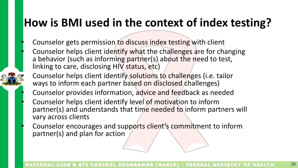 how is bmi used in the context of index testing
