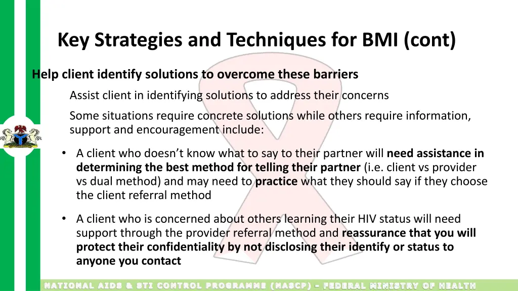 key strategies and techniques for bmi cont 2