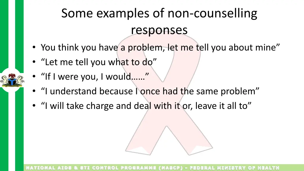 some examples of non counselling responses