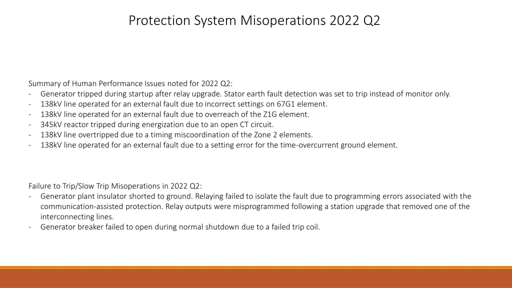 protection system misoperations 2022 q2
