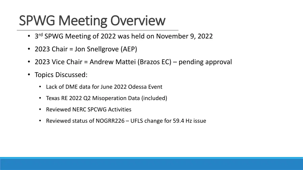 spwg meeting overview spwg meeting overview