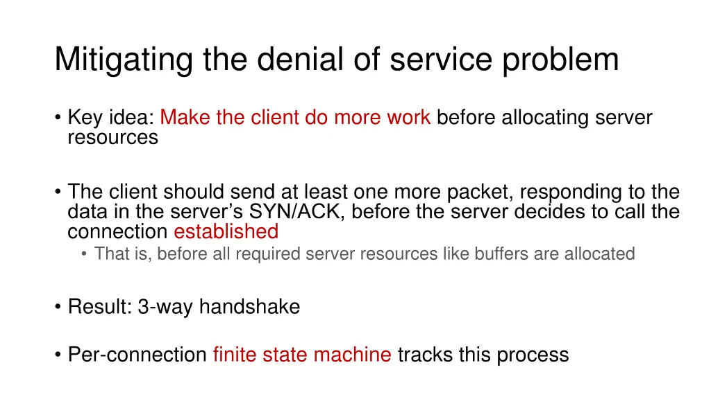mitigating the denial of service problem