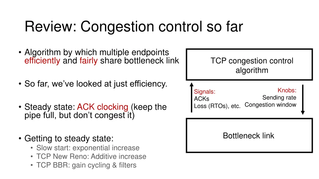 review congestion control so far