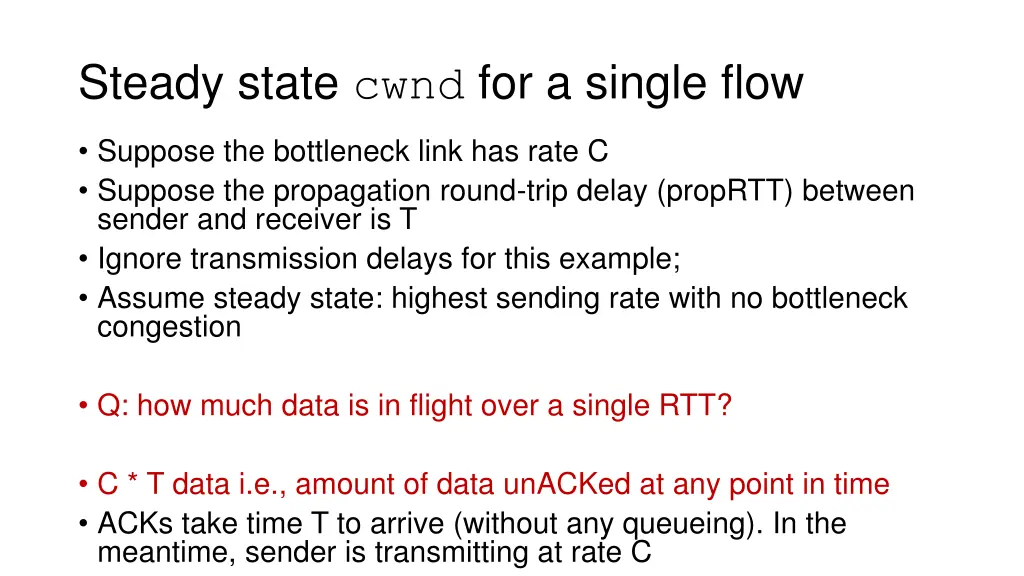 steady state cwnd for a single flow