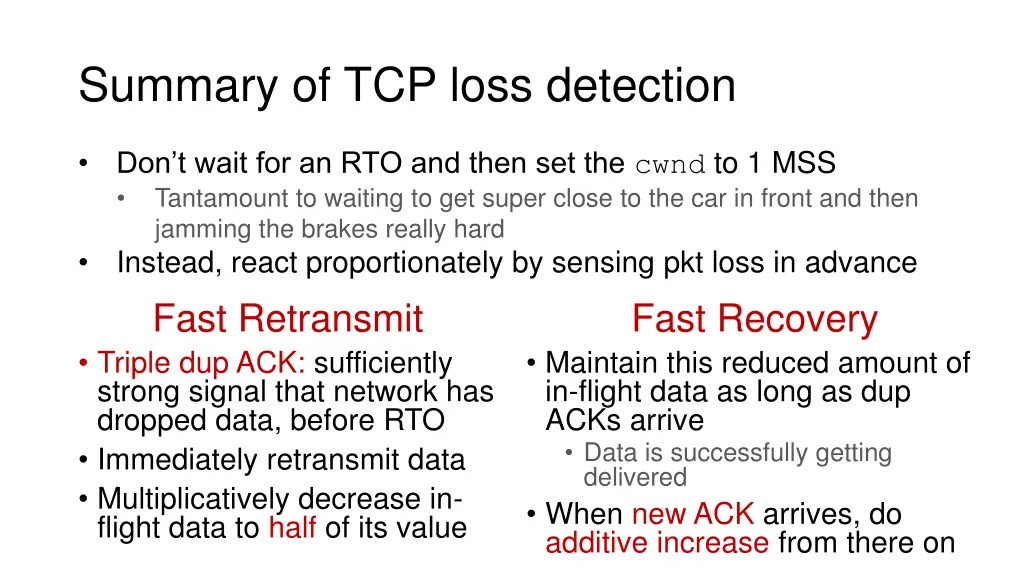 summary of tcp loss detection
