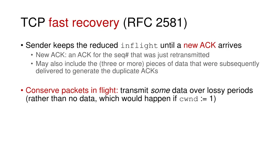 tcp fast recovery rfc 2581