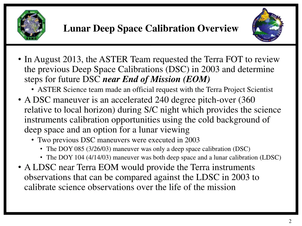 lunar deep space calibration overview