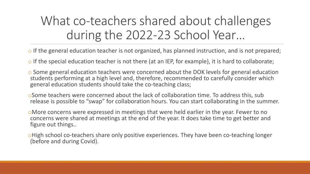 what co teachers shared about challenges during