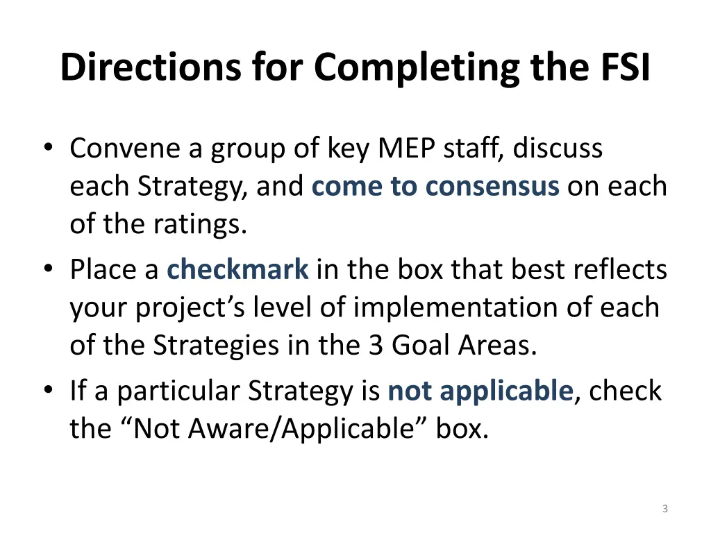 directions for completing the fsi