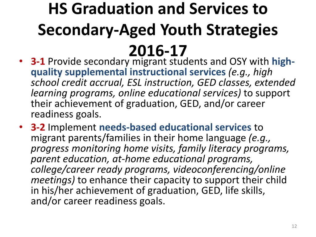hs graduation and services to secondary aged