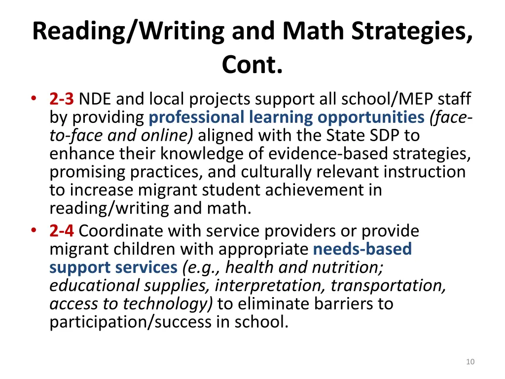 reading writing and math strategies cont