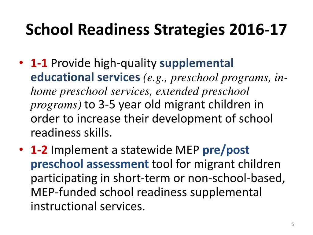 school readiness strategies 2016 17