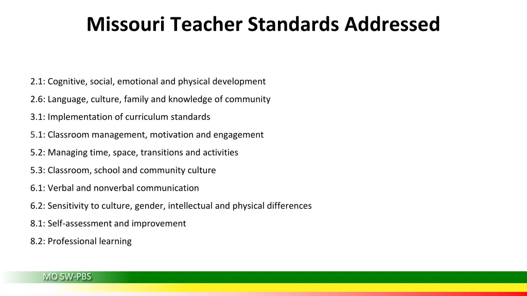 missouri teacher standards addressed
