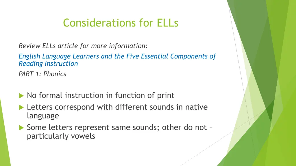 considerations for ells