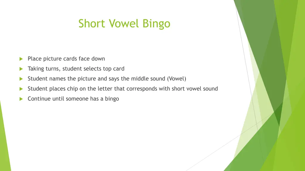 short vowel bingo