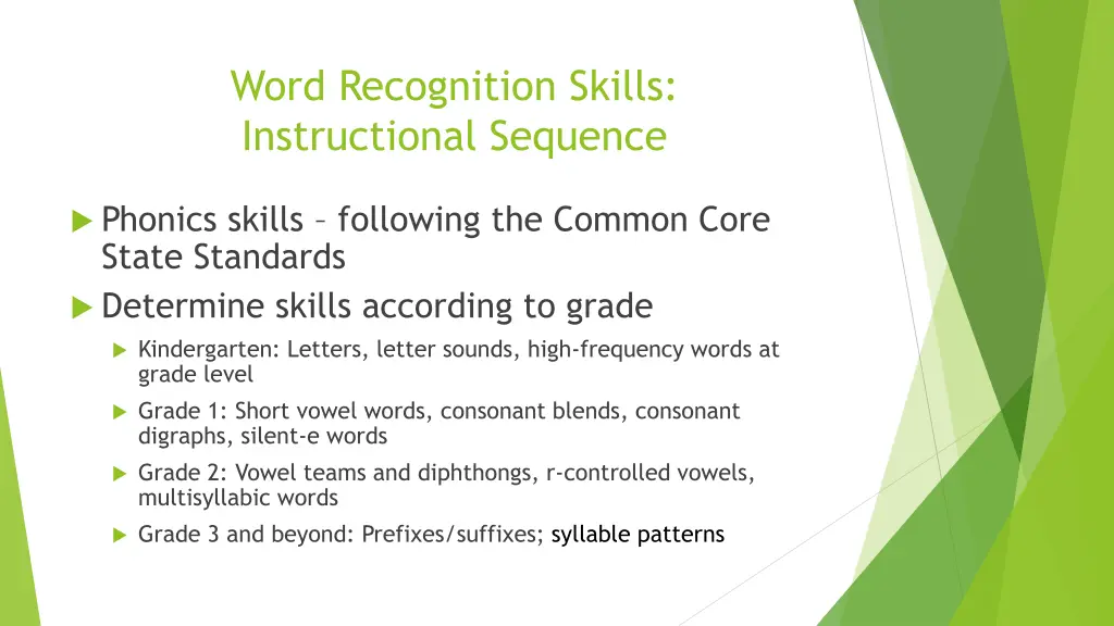word recognition skills instructional sequence
