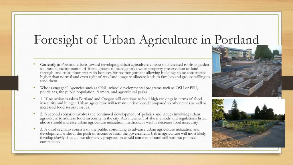foresight of urban agriculture in portland