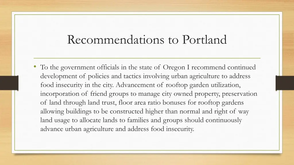 recommendations to portland