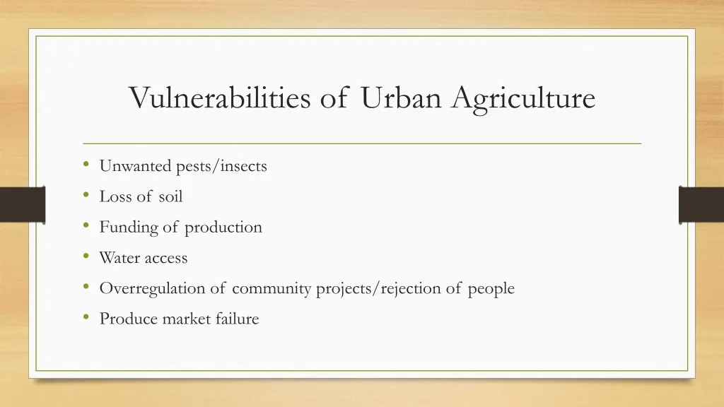 vulnerabilities of urban agriculture