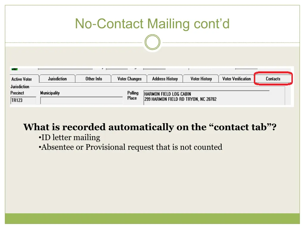 no contact mailing cont d