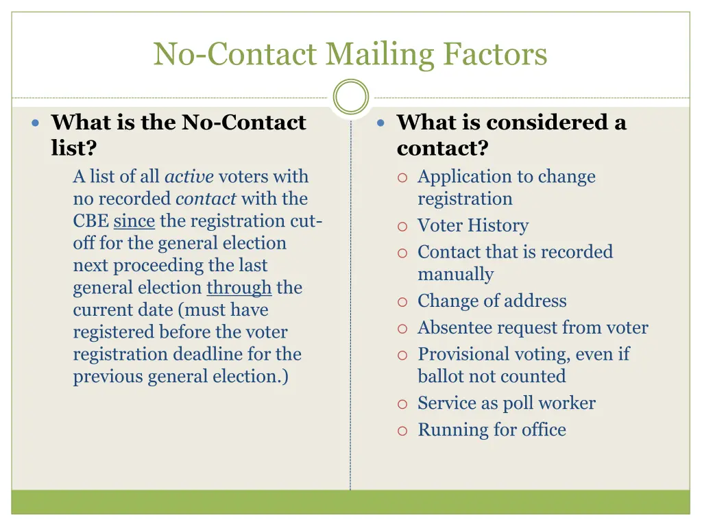 no contact mailing factors