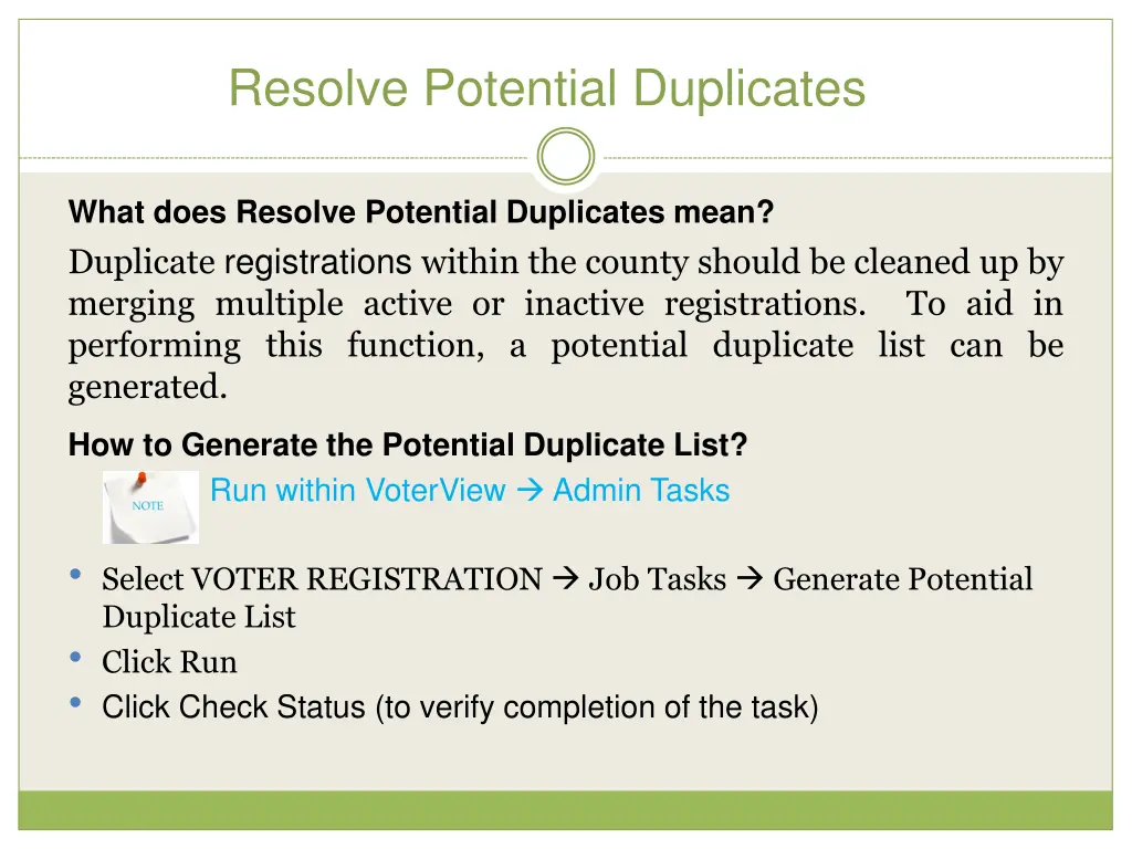 resolve potential duplicates