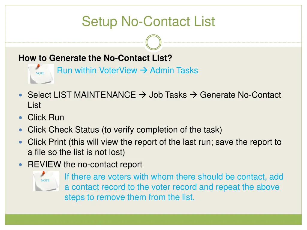 setup no contact list