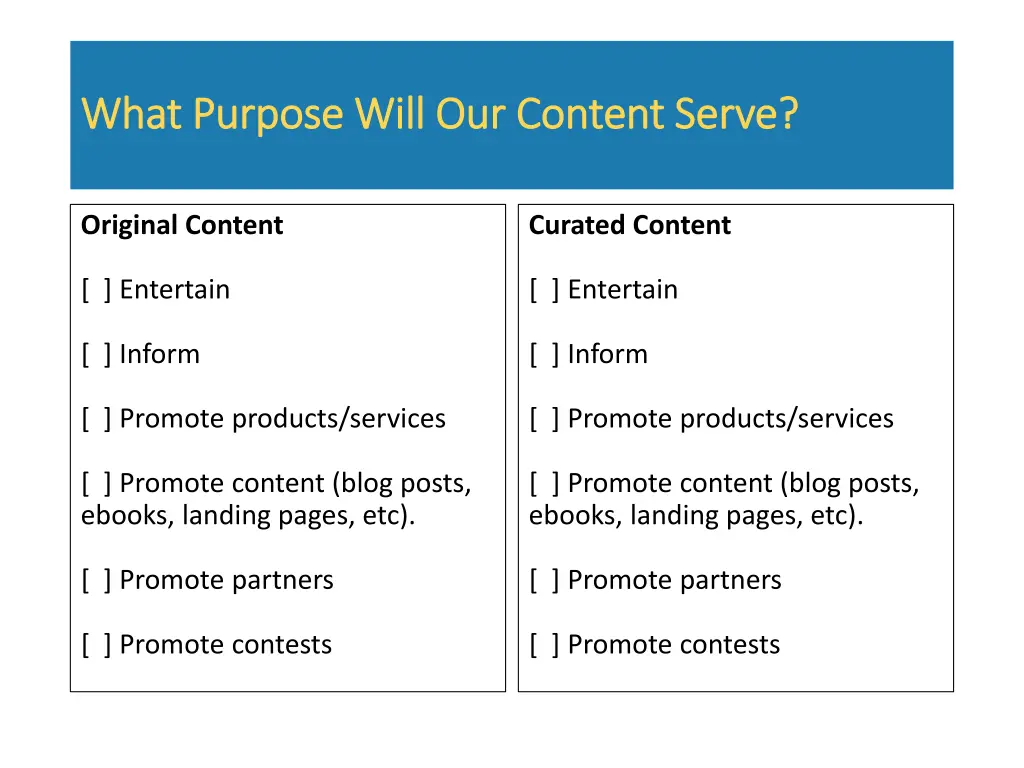what purpose will our content serve what purpose