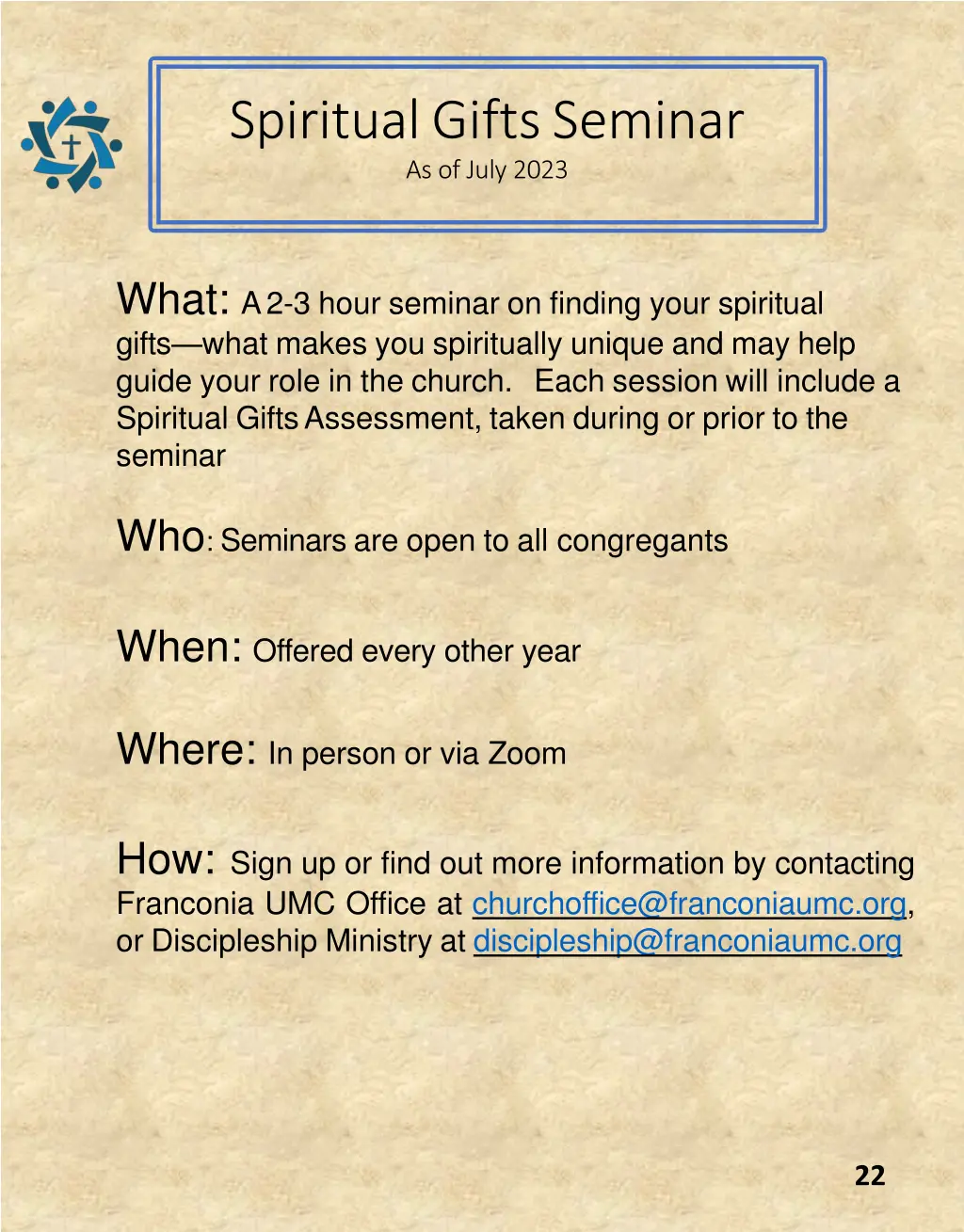 spiritualgiftsseminar as of july 2023