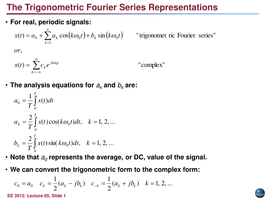 the trigonometric fourier series representations
