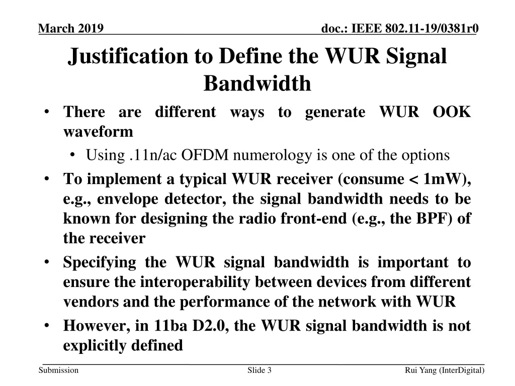 march 2019 justification to define the wur signal